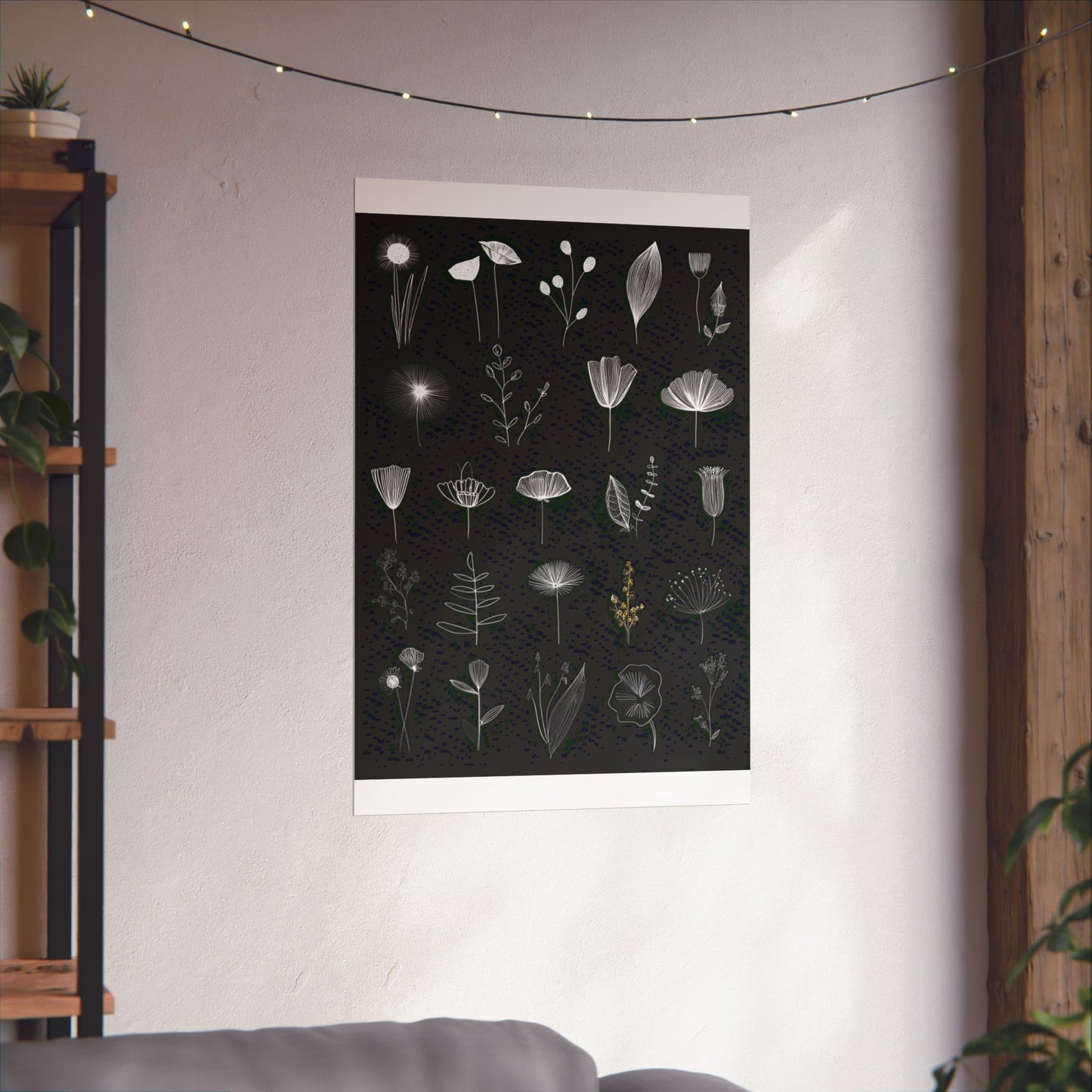 White Doodle Flowers Poster