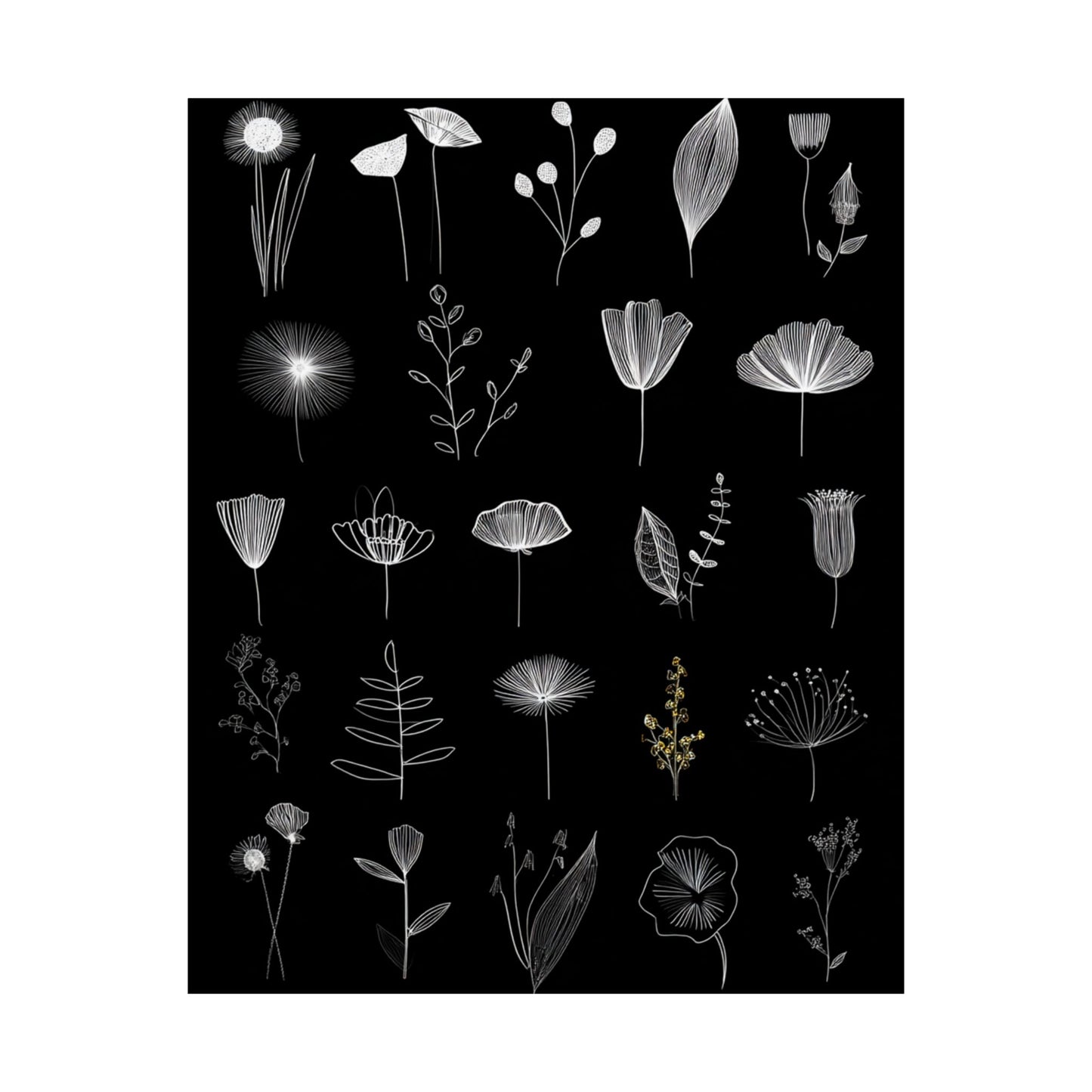White Doodle Flowers Poster