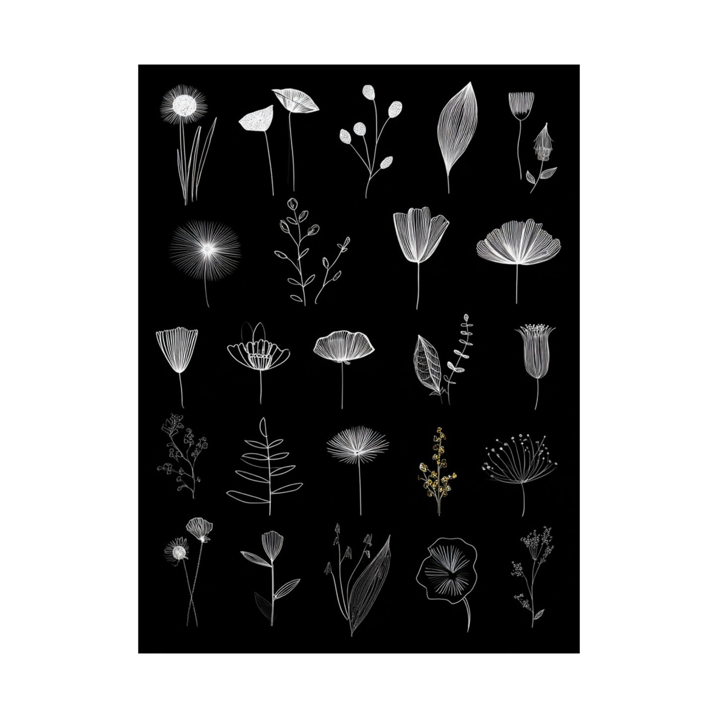 White Doodle Flowers Poster