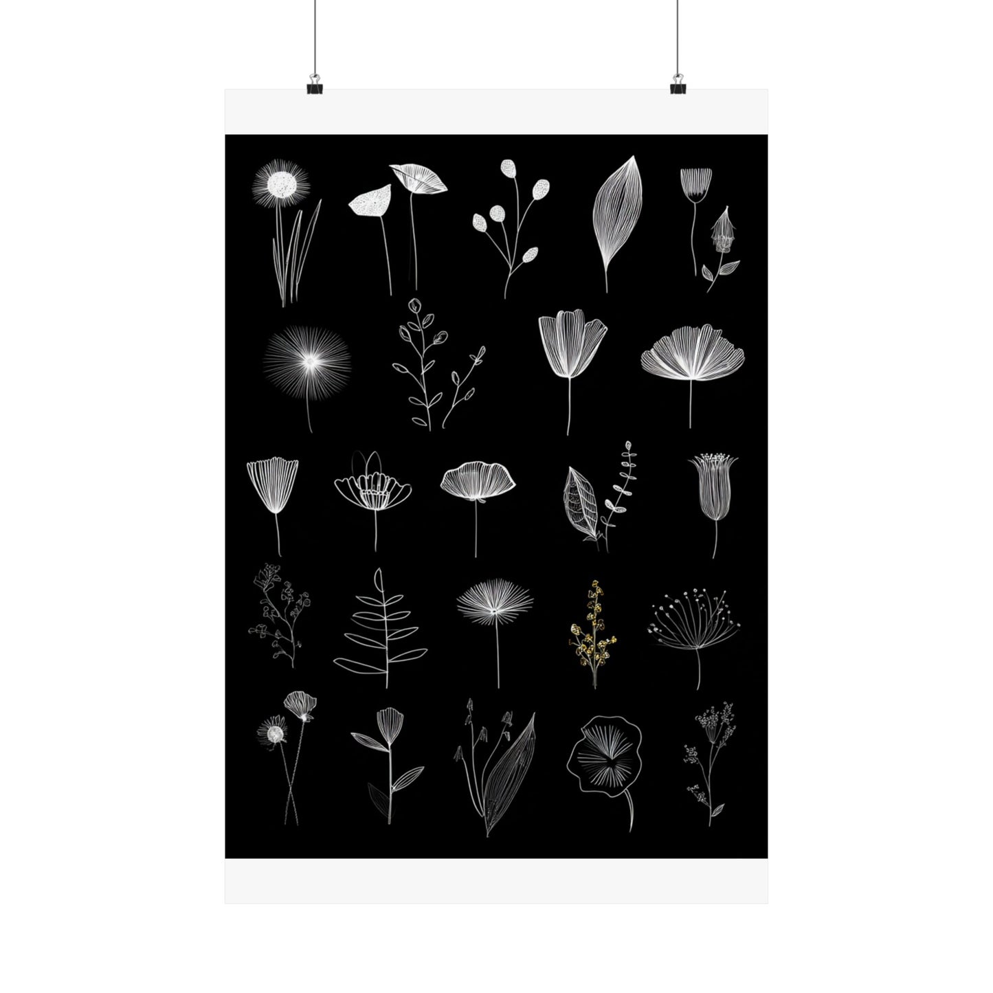 White Doodle Flowers Poster