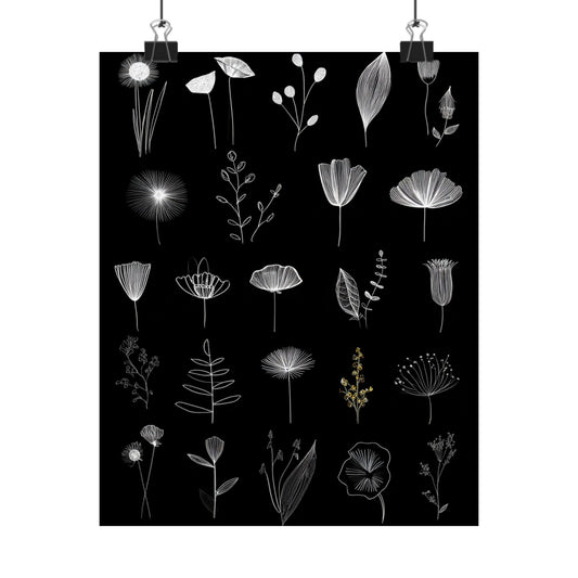 White Doodle Flowers Poster